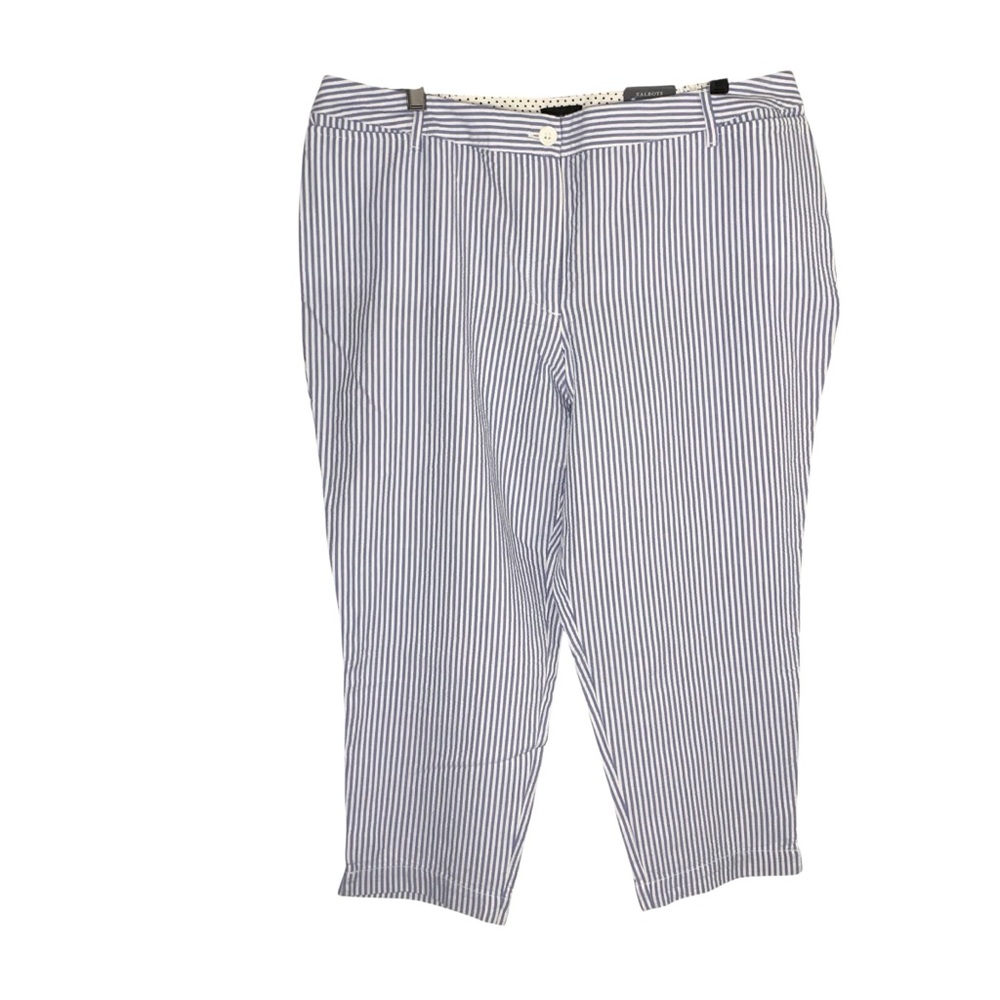 NWT Talbots Blue & White Striped Size 16WP Perfect Cropped Slim Pants Casual